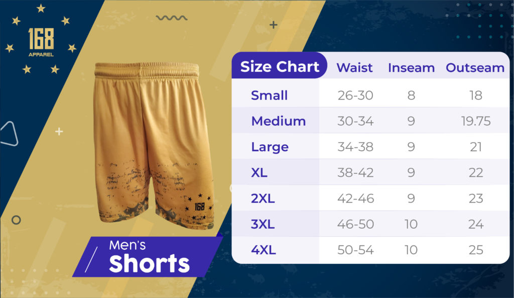 Mens shorts size chart