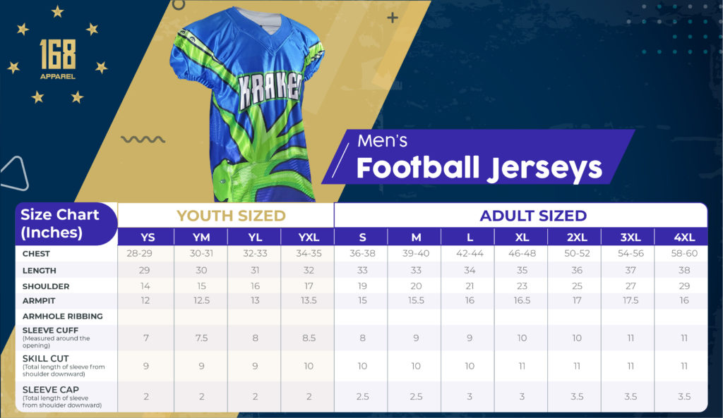 Custom Football Jersey size chart